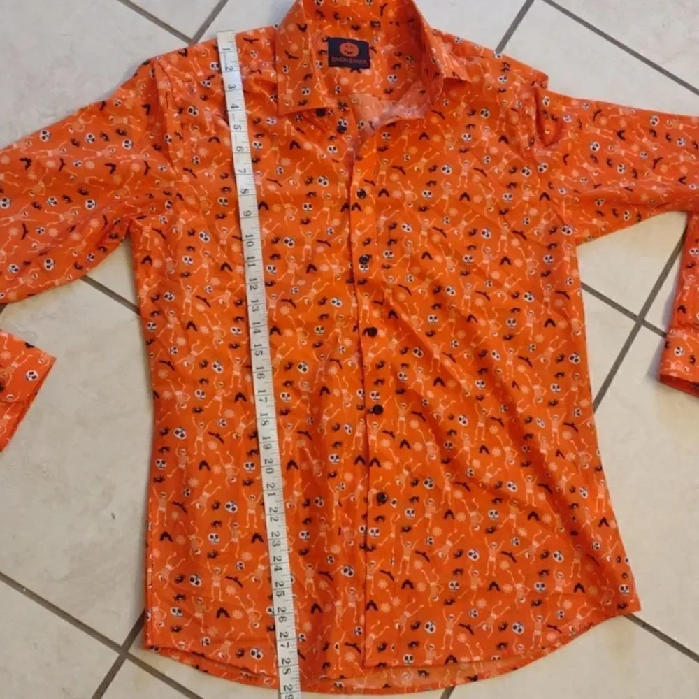 NWOT Simon Banks Halloween buttondown longsleeve shirt orange skeleton M
